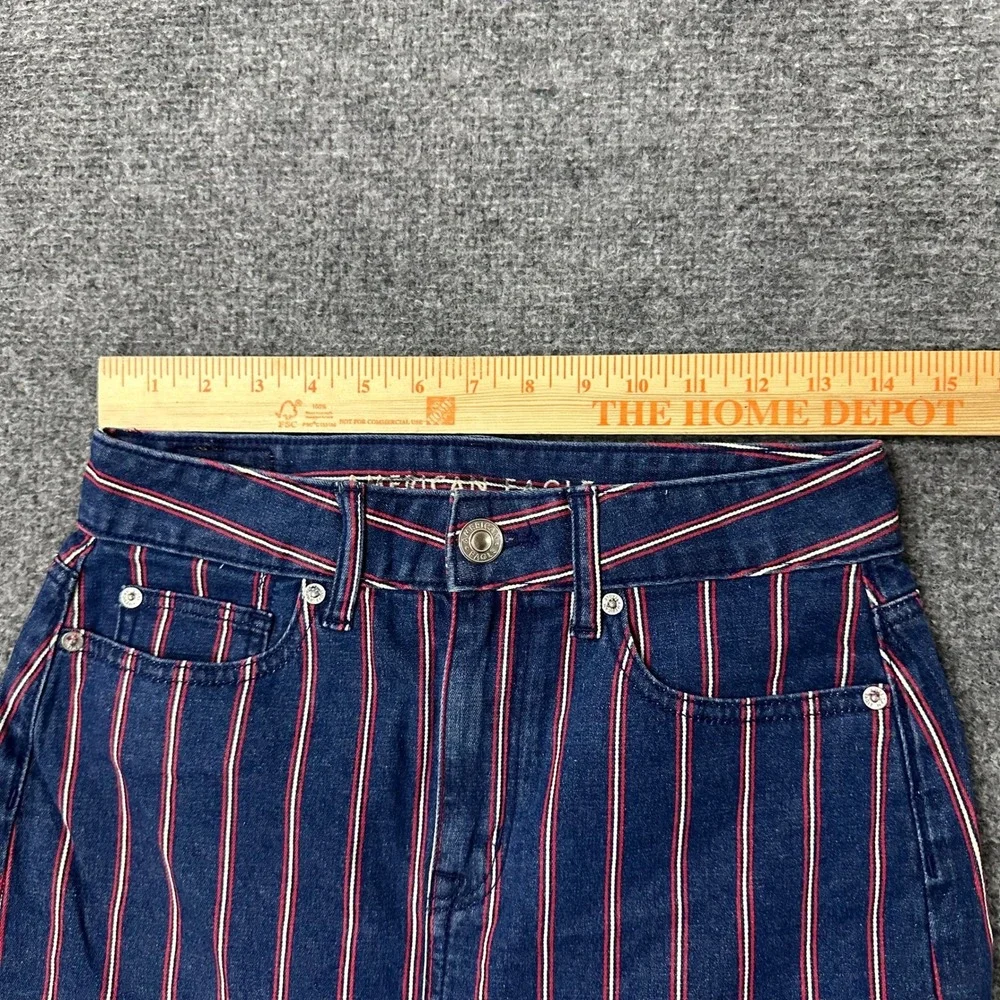 American Eagle Skirt Womens Size 2 Blue Red White Striped Denim Raw Hem Mini